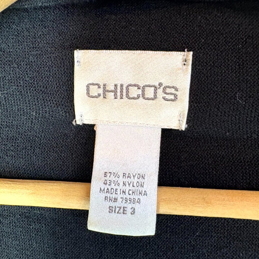 Chicos Black Short Sleeve Drape Front Cardigan - Picture 3 of 4